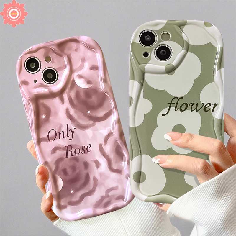 Casing Ponsel Bunga Mawar Segar Kompatibel Untuk IPhone 7Plus 8Plus 11 12 14 13 Pro Max X XR 7 6 6s 8 Plus XS Max SE 2020 3D Wavy Curved Edge Glossy Soft Tpu Cover