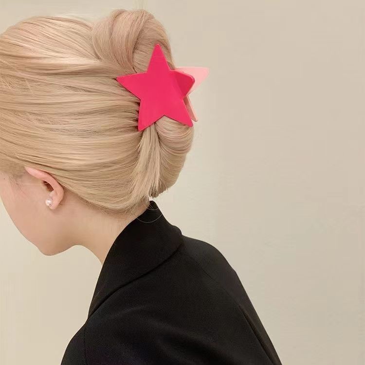 Pentagram Y2k Fashion Hair Clip Besar/Akrilik Shiny Cakar Rambut Bintang Berujung Lima/Korea Klip Hiu Berujung Lima Ponytail Besar Ambil Klip Belakang/Permen Warna Hiu Klip Aksesoris Rambut