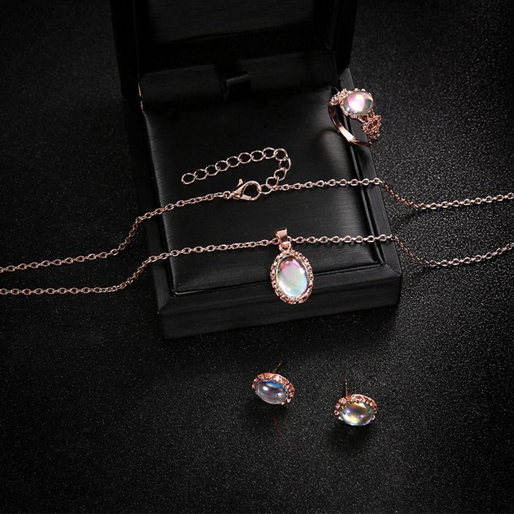 Mxbeauty Opal Set Perhiasan Pernikahan Mewah Jewelry Aksesoris Cheongsam Kepribadian Rantai Leher Wanita Kalung Cincin Set