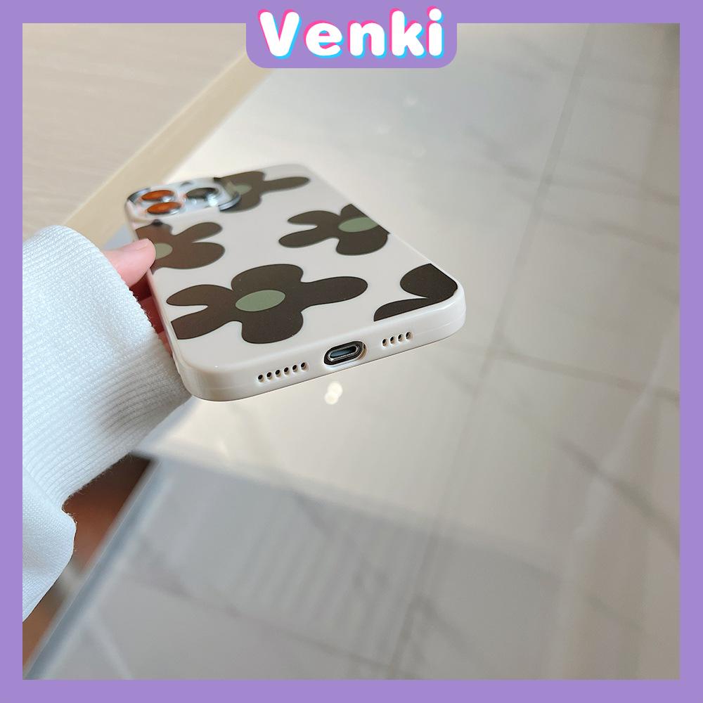 VENKI - Untuk iPhone 11 iPhone Case Off White Glossy TPU Soft Case Shockproof Protection Camera Pump Cute Flower Kompatibel dengan iPhone 14 13 Pro max 12 Pro Max xr xs max 7Plus 8Plus