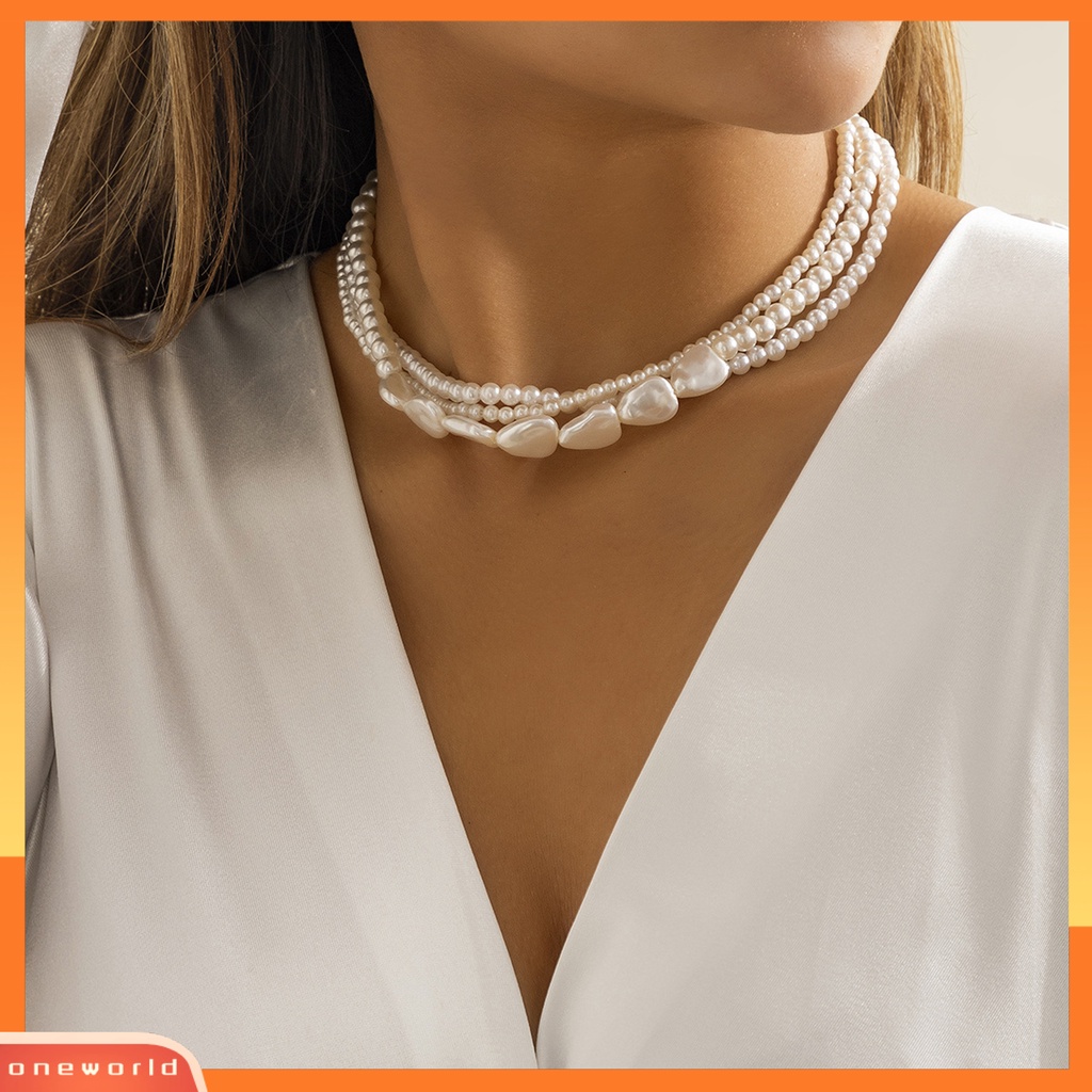 [ONE] Wanita Kalung Multilayer Mutiara Imitasi Elegan Vintage Tahan Lama Choker Necklace Perhiasan Hadiah