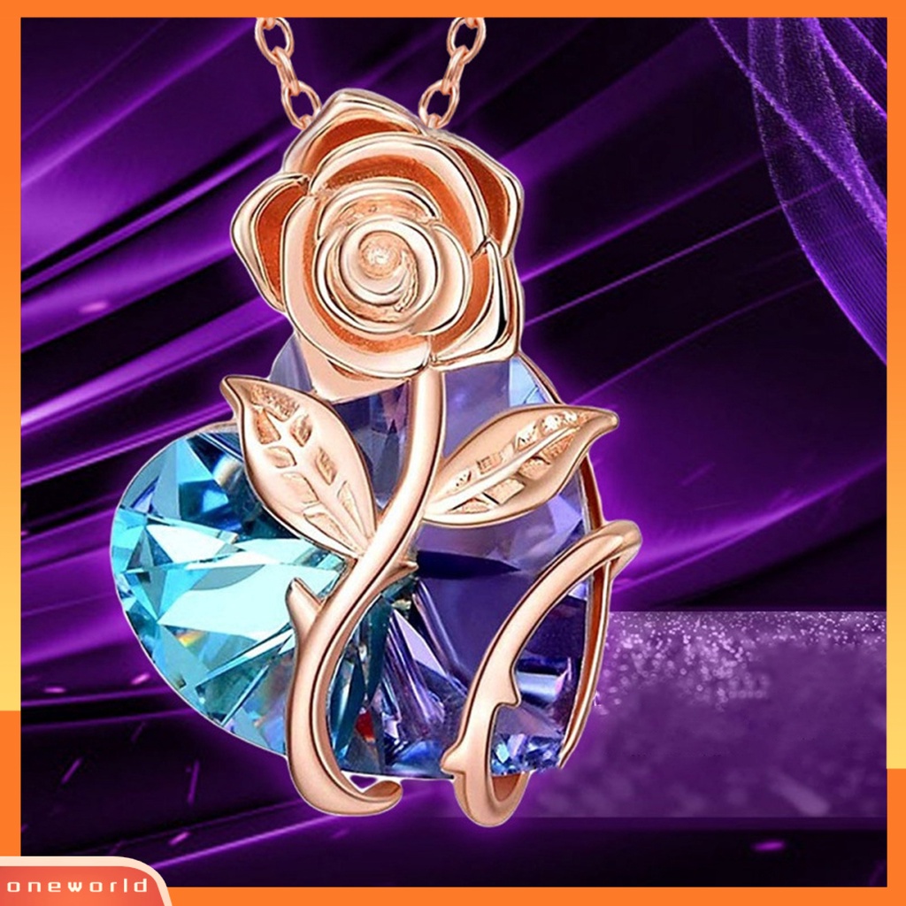 [ONE] Kalung Klavikula Elegan Nyaman Dipakai Rose Lapis Emas Mawar Kristal Imitasi Cinta Hati Wanita Kalung Untuk Pacaran