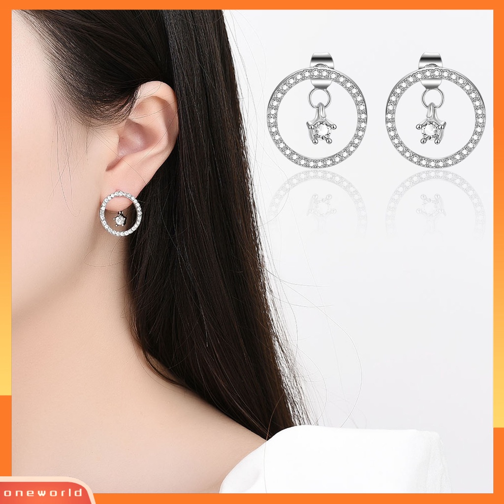 [ONE] 1pasang Anting Pejantan Geometris Bulat Dilepas Liontin Elegan Warna Perak Berkilau Berlian Imitasi Drop Earrings Fashion Perhiasan