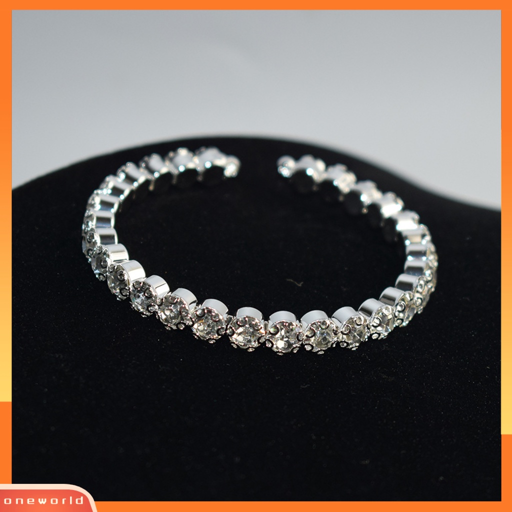 [ONE] 4pcs/set Perhiasan Jas Eye-catching Electroplating High Gloss Mewah Pengerjaan Indah Dekorasi Perempuan Berlian Imitasi Bersinar Anting Gelang Kalung Set Aksesori