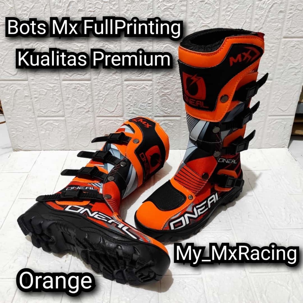 sepatu trail cross ful printing dengan desain menarik sepatu adventure trabas bots safety kombinasi piyu dan condura print ORANGE