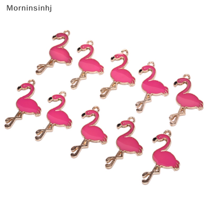 Mornin 10PCS/Lot Alloy Enamel Flamingo Ch Pedants Kerajinan Temuan Perhiasan DIY Hadiah id