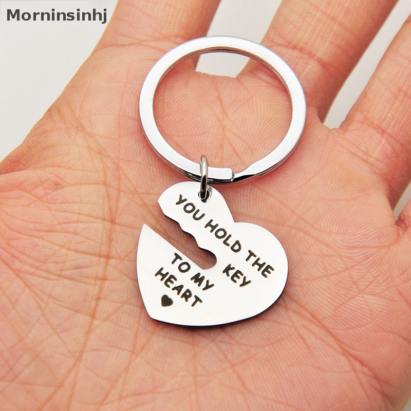 Mornin 1Set Stainless Steel Hadiah Kekasih Pernikahan Nikmat Pasangan Hatiku Gantungan Kunci Fashion Keyring Key Fob id