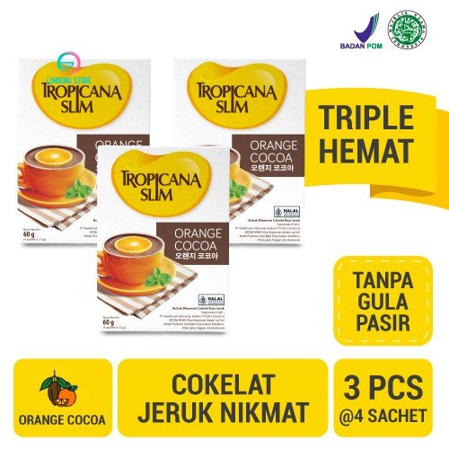 

Triple Pack: Tropicana Slim Orange Cocoa (4 Sch) - Tanpa Gula Pasir
