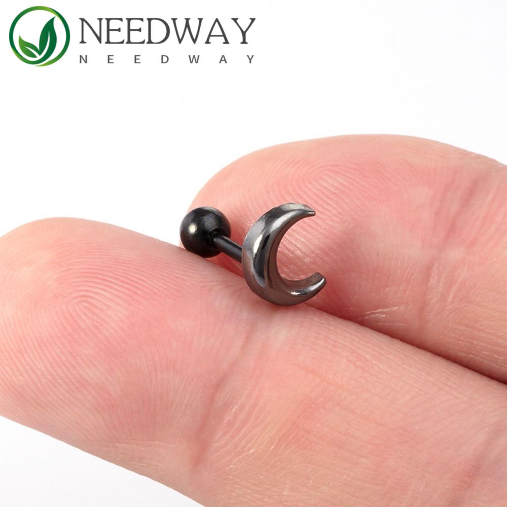 Needway   Moon Stud Earrings Daily Retro Wanita Perhiasan Stainless Steel Anting Korea Temperamen Geometris Telinga Tulang Kuku