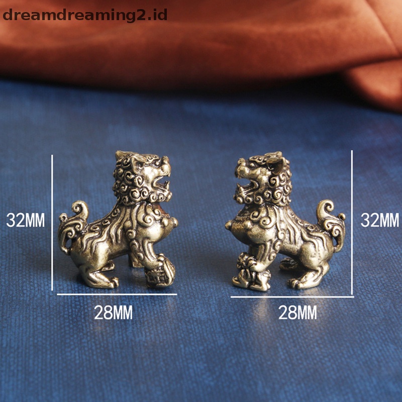 (drea) Patung Lion King Keberuntungan Tembaga Murni Miniatur Ornamen Meja Perunggu Antik Patung Hewan Cina Rumah Feng Shui Dekorasi //