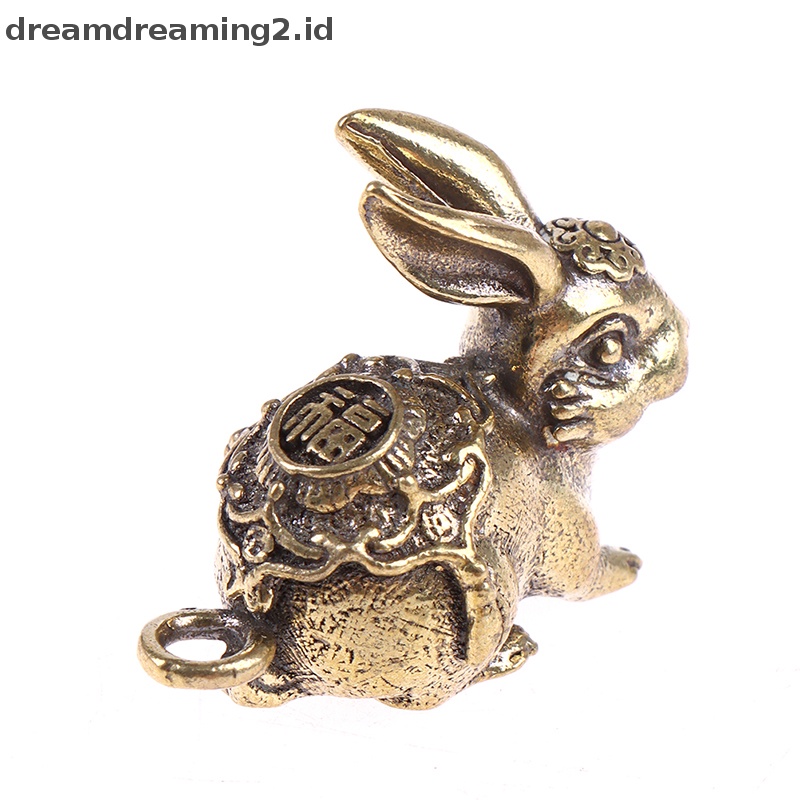 (drea) Gantungan Kunci Ornamen Patung Kelinci Keberuntungan Shio Tembaga Solid //