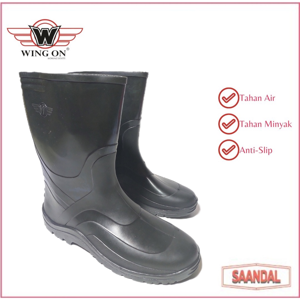 Sepatu Boot Safety Kerja Hitam Pendek Wing On 8899 Anti Air dan Minyak
