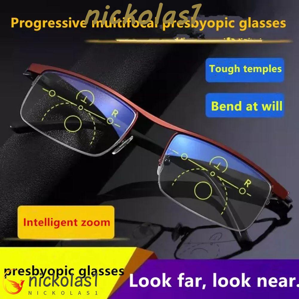 Nickolas1 Dual Light Presbyopia Kacamata Travel Anti-Letih Vision Care Penyesuaian Otomatis Cahaya Biru Bukti Baca Pembesaran Hyperopia Kacamata