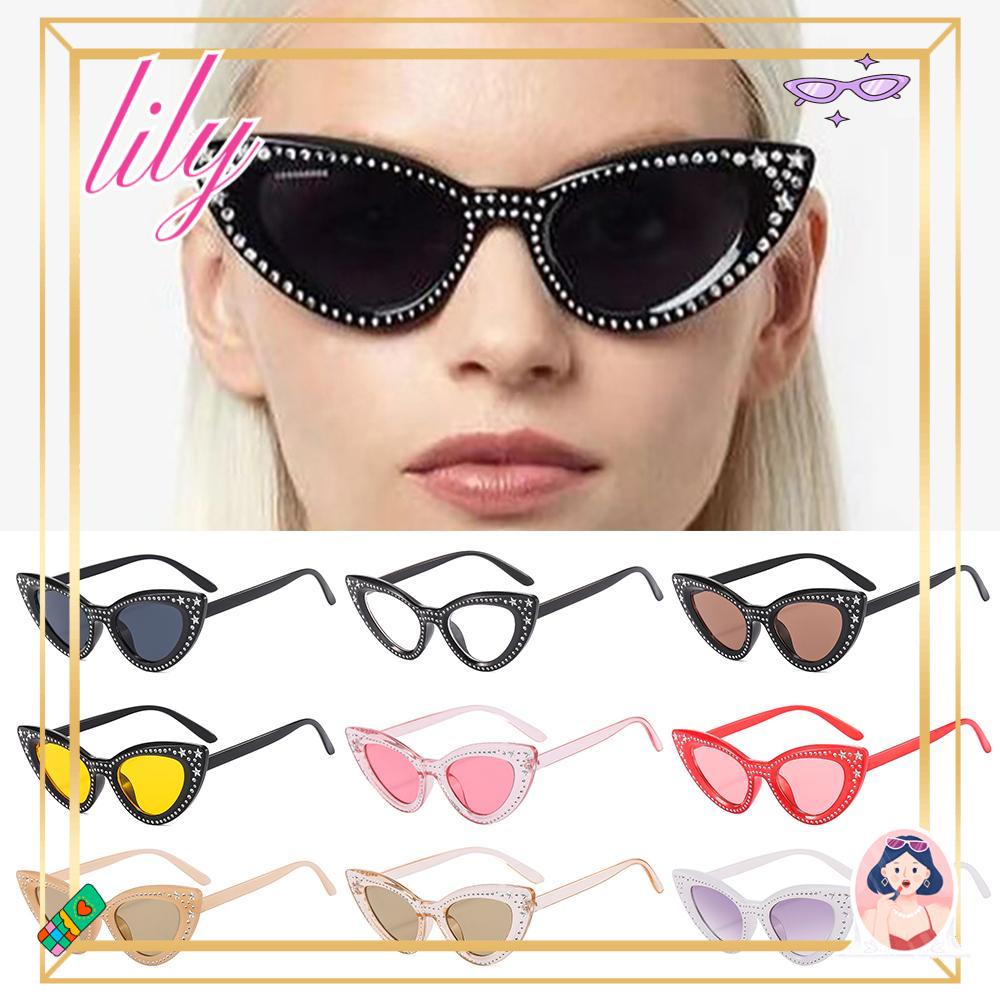 Lily Cat Eye Kacamata Hitam Wanita Vintage Oversized Y2K Eyewear Black Sunglasses