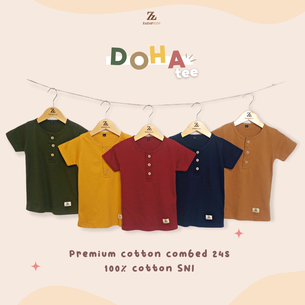 Kaos Anak Laki-Laki Kancing Polos Kaos Koko Usia 1 2 3 4 5 6 7 8 9 10 11 12 Tahun Doha Tee Zazafkids