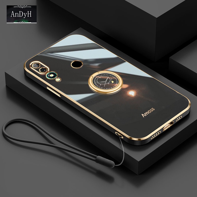 Andyh Casing Ponsel Silikon Ultra Tipis Untuk Huawei Y6 2019 Y9 Prime 2019 Y7 Prime 2019 Deluxe Fall Protection Gold Band Dengan Jam Cincin Dan Lanyard Gratis