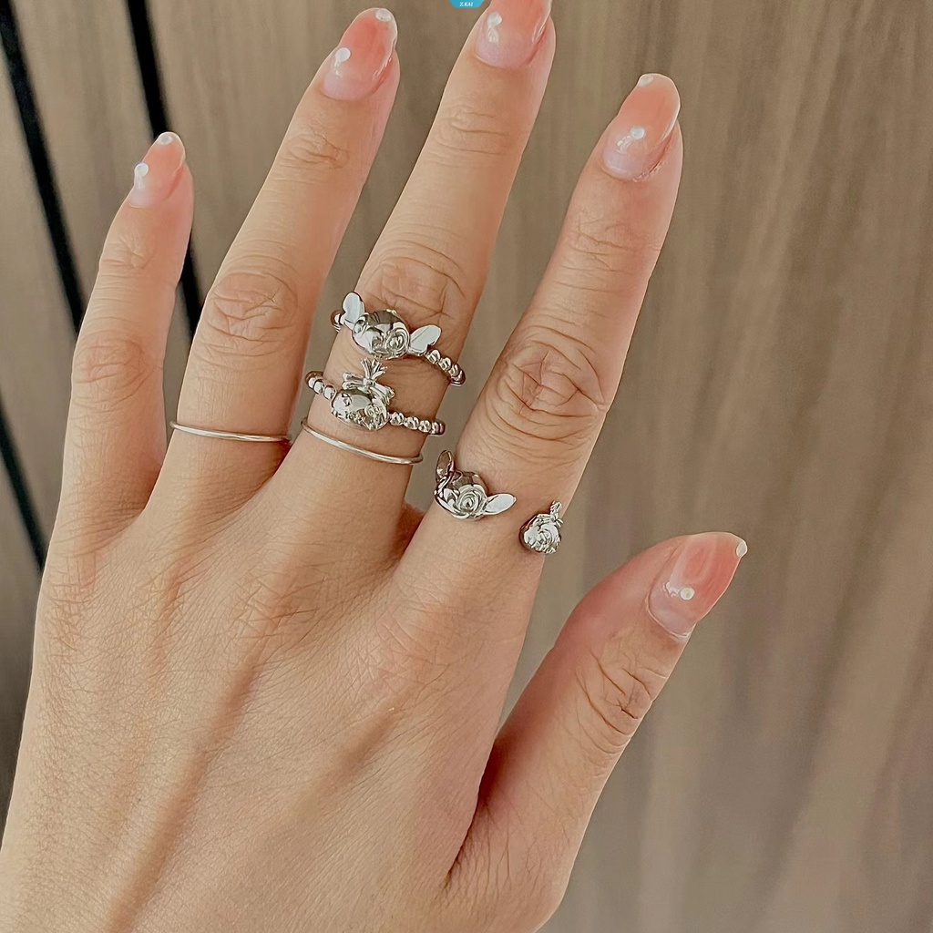 Cincin Fashion Elegan Dapat Disesuaikan Kreatif Kartun Aksesoris Merancang Cincin Halus Stitch Akin Stitch Cincin Pasangan Pria Dan Wanita [ZK]