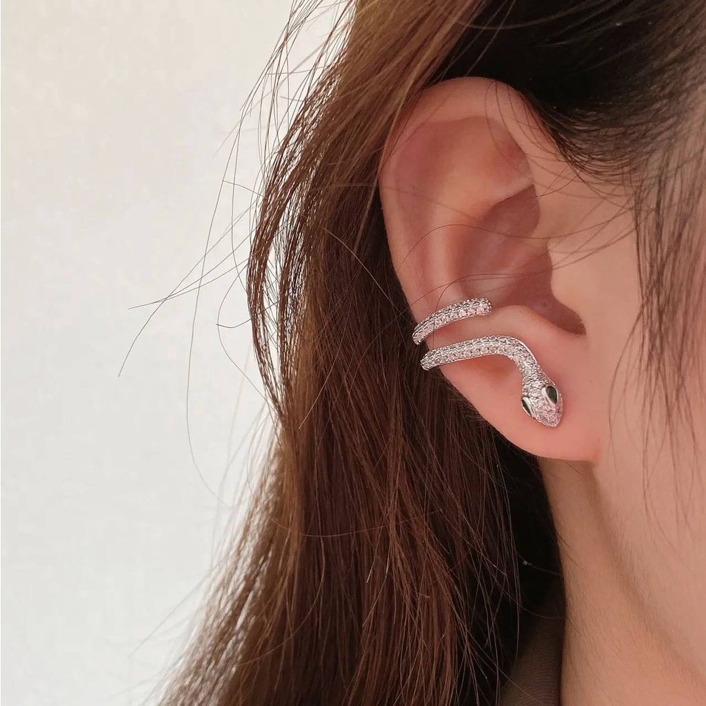 Ular Zirkon Anting Aksesoris Temperamen Cahaya Mewah Angin Telinga Tulang Klip