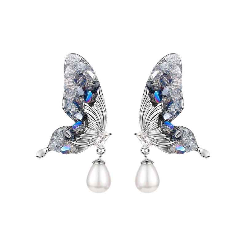 Kristal Kupu-Kupu Drop Pearl Earrings Aksesoris Telinga Temperamen Korea Fashion