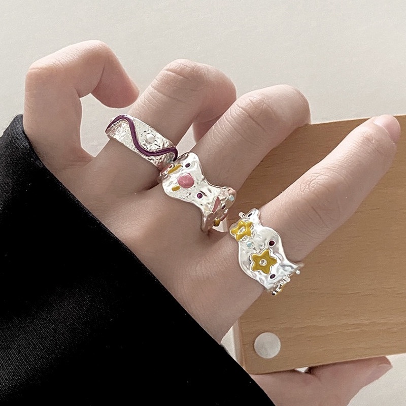 Cincin Pembukaan Bunga Bertatahkan Berlian Aksesoris Harajuku Versi Korea Retro