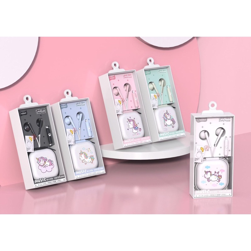 [ KA 192 ] Set Headset Earphone  unicorn + Wadah box Earphone Motif