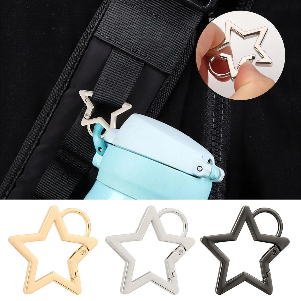 [HOT Sale] DIY Membuat Perhiasan Aksesori 1 Pc Carabiner Bentuk Bintang Pemicu Snap Kait Pentagram Musim Semi Gesper Olahraga Carabiner Tas Handbag Belt Tali Gesper Sambung Kait Split