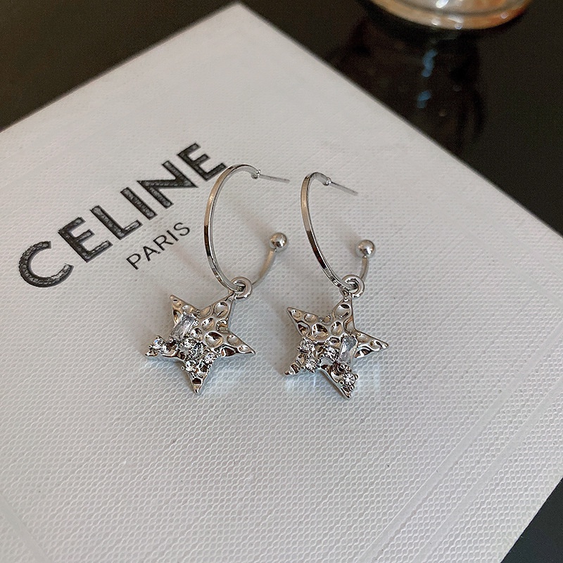 Y2k Fashion Sederhana Warna Perak Shiny Pentagram Menjuntai Anting-Anting Wanita Gadis Indah Minimalis Berujung Lima Bintang Drop Anting-Anting Perhiasan