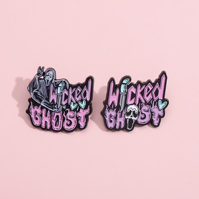 Wicked Ghost Face Enamel Pin Bros Screams Bros Kerah Lencana Punk Gothic Halloween Perhiasan Hadiah Untuk Anak-Anak Teman