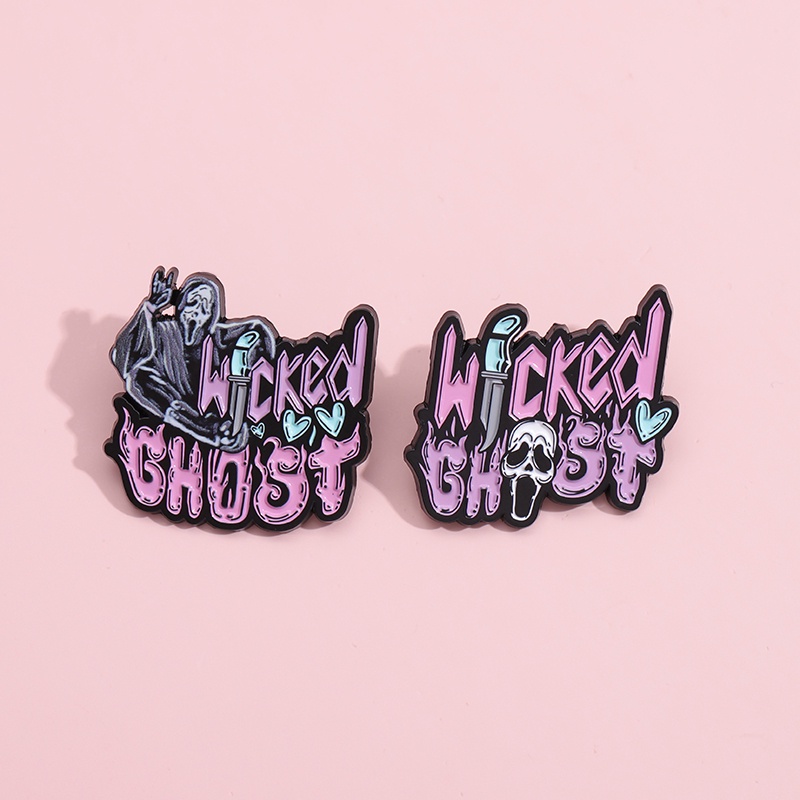 Wicked Ghost Face Enamel Pin Bros Screams Bros Kerah Lencana Punk Gothic Halloween Perhiasan Hadiah Untuk Anak-Anak Teman