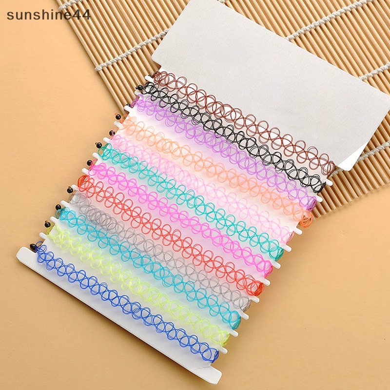 Sunshine 12pcs/Set Kerah Baru Vintage Stretch Tato Choker Kalung Wanita Gadis Pesona Punk Retro ID