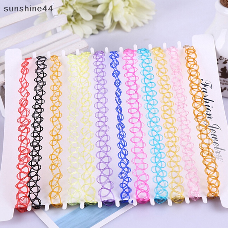 Sunshine 12pcs/Set Kerah Baru Vintage Stretch Tato Choker Kalung Wanita Gadis Pesona Punk Retro ID