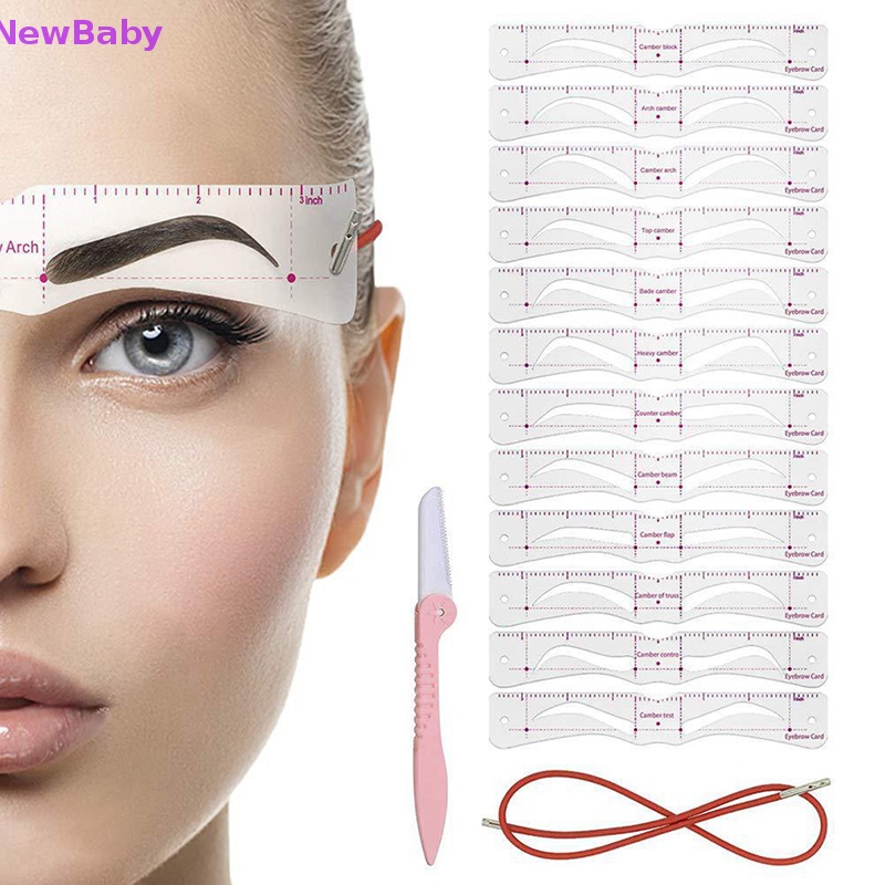 Newbaby 12pcs Reusable Eye Brow Drawing Guide Set Stensil Alis Makeup Card Kit ID