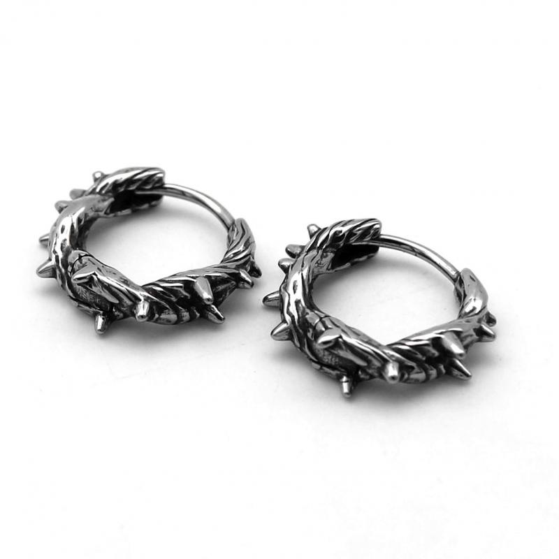 Anting Hoop Jarum Tengkorak Hitam Vintage Untuk Pria Punk Rivet Gaya Rock Skeleton Earring Aksesoris Perhiasan Laki-Laki