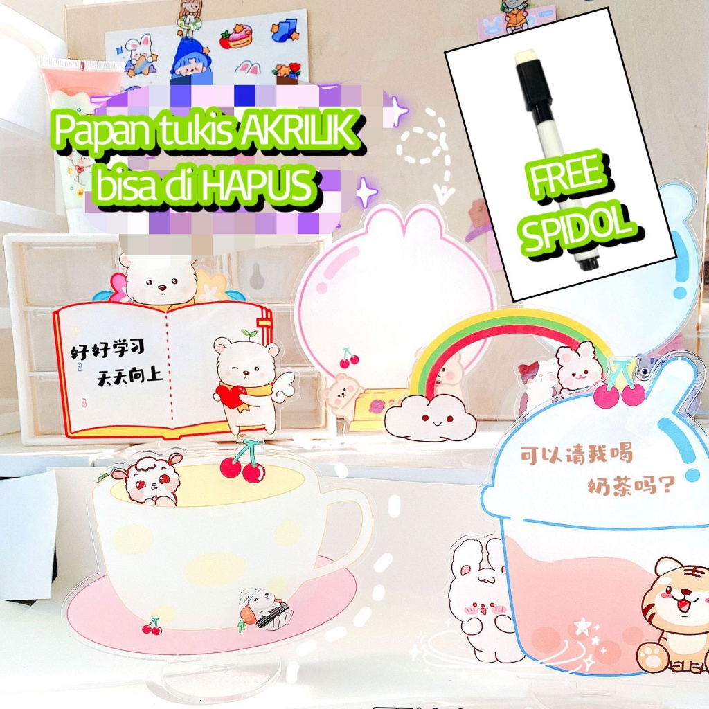 

(FREE SPIDOL) Papan Note Akrilik lucu Papan Tulis White Board Motif Lucu Whiteboard Marker