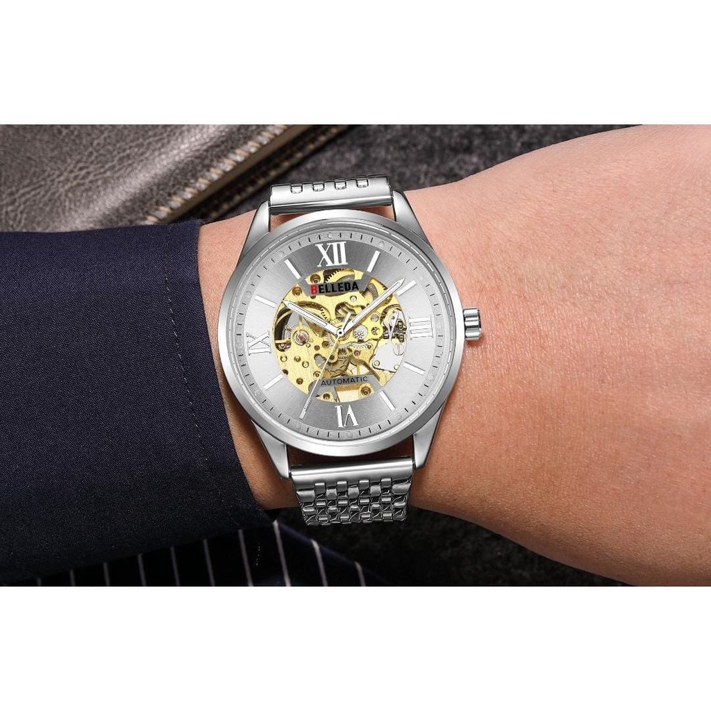 JAM TANGAN PRIA SPORTY CHRONO VARIASI TALI RANTAI TANGGAL AUTOMATIC  | BELLEDA 9044