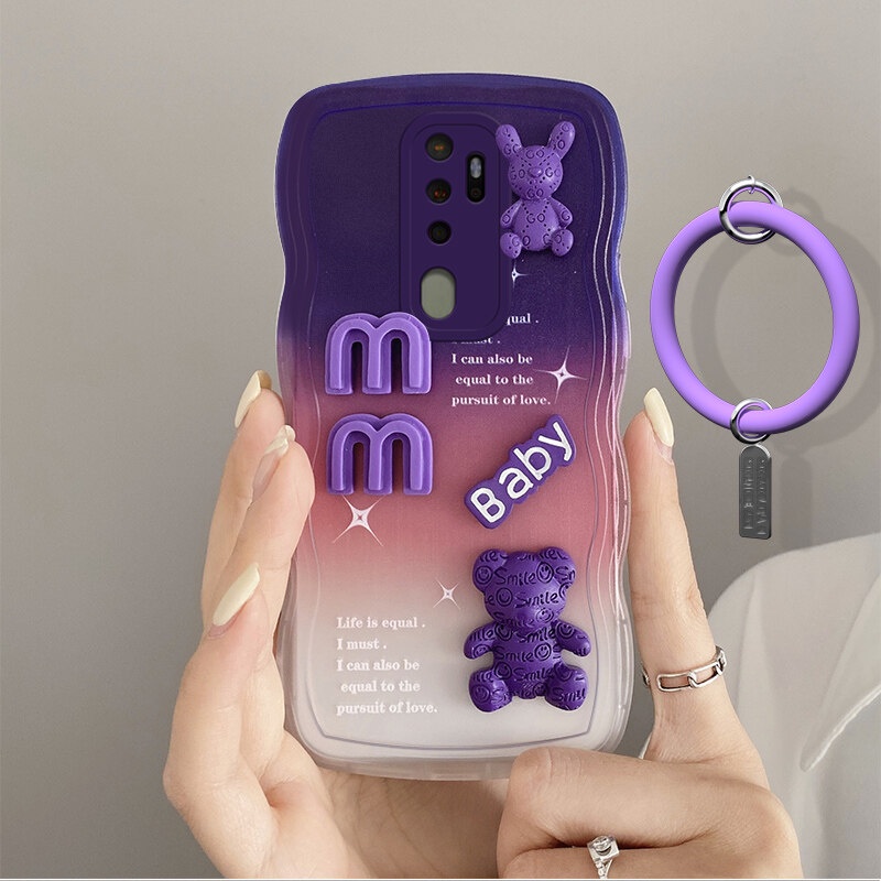 Andyh Desain Baru Untuk OPPO A5 2020 A9 2020 A11 A11X Case 3D Cute Bear+ Solid Color Bracelet Fashion Premium Gradient Soft Phone Case Silikon Shockproof Casing Pelindung Penutup Belakang