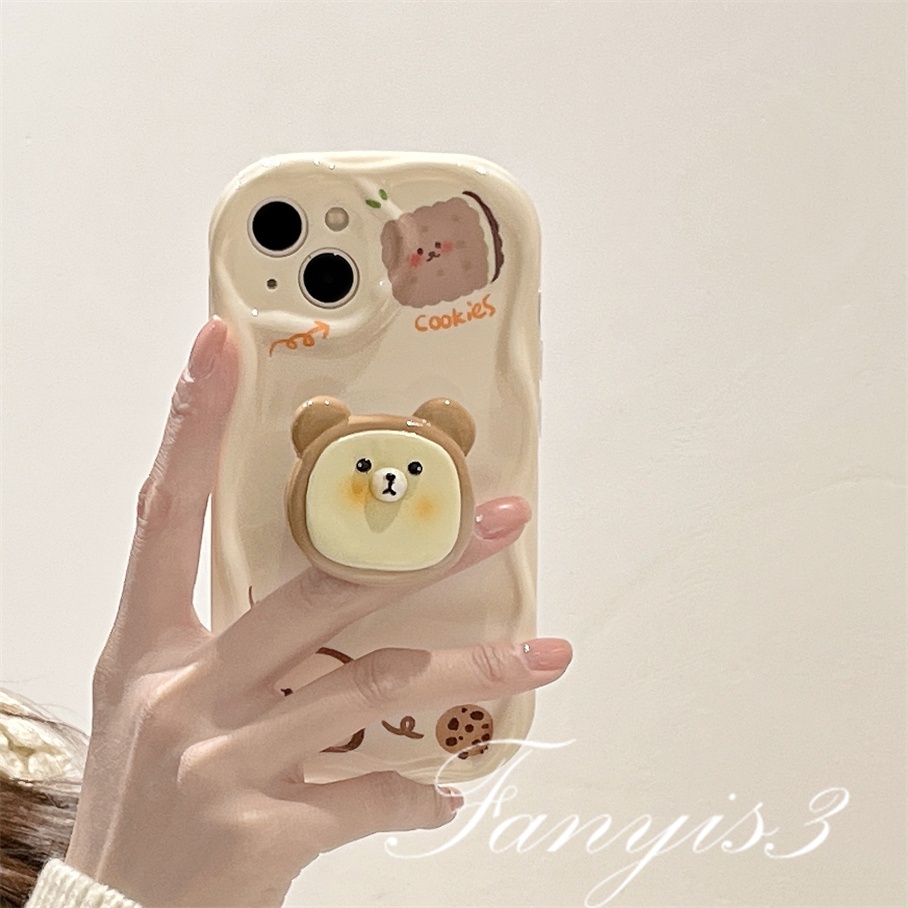 OPPO A78 A17 A17k A57 A77 A77s A76 A96 A16 A16s A15s A5s A7 A3s A5 A9 2020 A54 A74 A95 A94 A93 A53 A33 2020 Bear Bracket Wavy Curved Edge Phone Case TPU Soft Cover Dengan Braket Kipas
