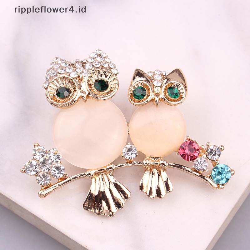 {rippleflower4.id} Cute Crystal Owl Animal Korsase Hiasan Perjamuan Wanita Bros Pin Perhiasan Hadiah~