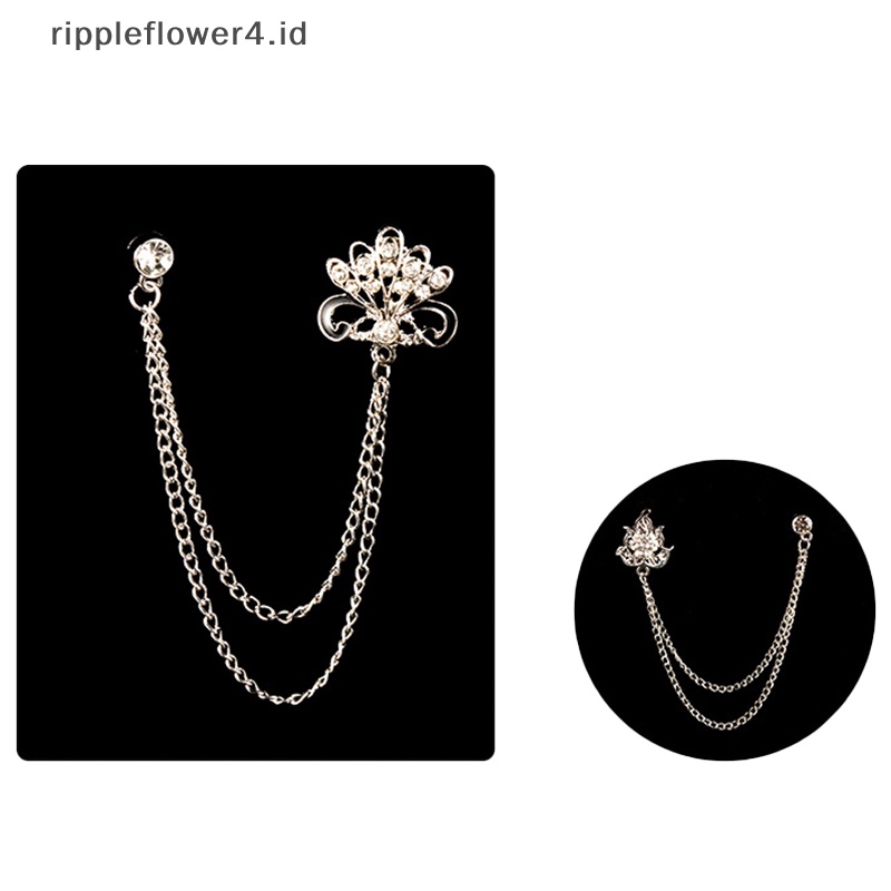 {rippleflower4.id} Bunga Salju Daun Mawar Bros Kristal Rumbai Rantai Kerah Pin Jas Kemeja Kerah Lencana Pakaian Bros Untuk Wanita Pria Breast Flower Shoes Topi Aksesoris~