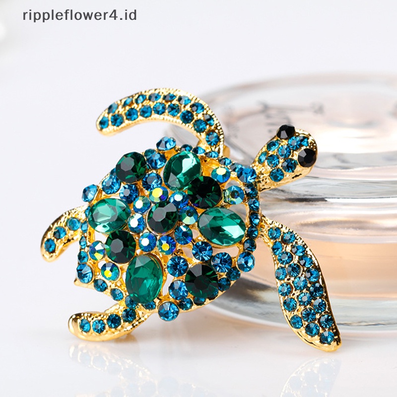 {rippleflower4.id} Hijau Berlian Imitasi Penyu Laut Hewan Bros Pin Untuk Wanita Perhiasan Hadiah Lady Hadiah Elegan Payudara Pin Fashion Perhiasan~