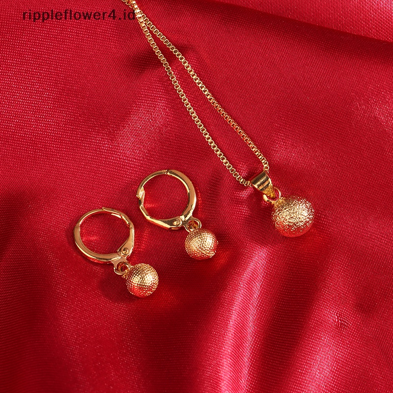 {rippleflower4.id} Perhiasan Lapis Emas Untuk Wanita Manik Liontin Kalung Anting Perhiasan Pernikahan Aksesoris Hadiah Pesta~