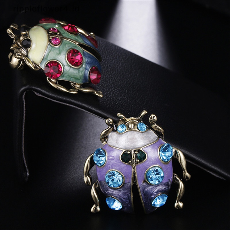 {rippleflower4.id} Ladybug Kristal Bros Pin Berlian Imitasi Bros Baju Pernikahan Dekorasi Perhiasan~