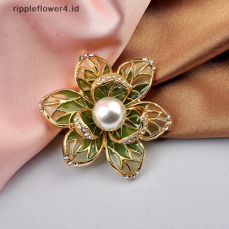 {rippleflower4.id} Fashion Mutiara Enamel Bunga Bros Wanita Pakaian Pesta Aksesoris Perhiasan Bros Pin Hadiah~