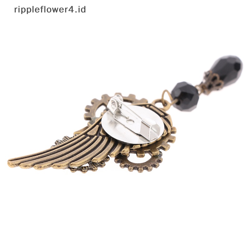 {rippleflower4.id} Bros Sayap Steampunk Gears Pin Dada Retro Punk Gothic Untuk Wanita Pria~