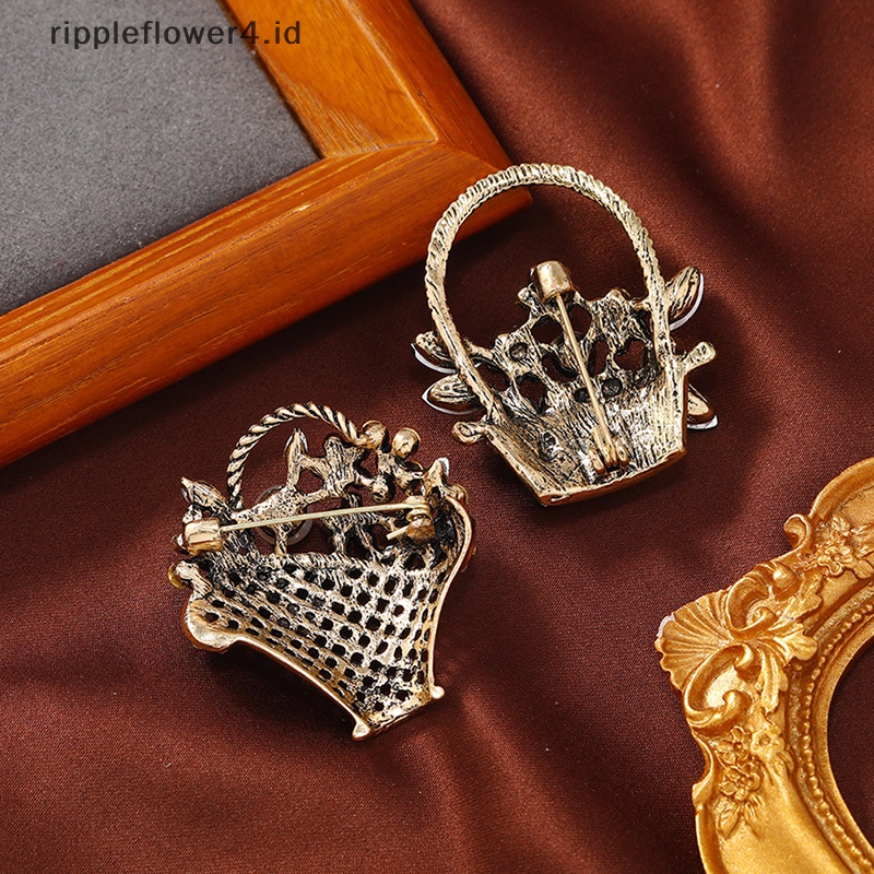 {rippleflower4.id} Vintage Indah Keranjang Bunga Bros Pin Untuk Wanita Fashion Berwarna Berlian Kristal Vintage Perhiasan Pakaian Dekorasi Alloy Pin Aksesoris~