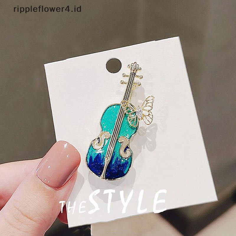 {rippleflower4.id} Violin Vintage Bros Biru Fashion All-match Individu Korsase Kerah Pin Tas Gaun Kerah Pin Perhiasan Aksesoris Pakaian~