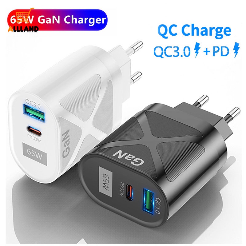Eu/us Plug 65W GaN389 Charger Dengan Port PD USB/ Kepala Cas Cepat Ponsel/ Adaptor Charge Laptop Tablet Universal
