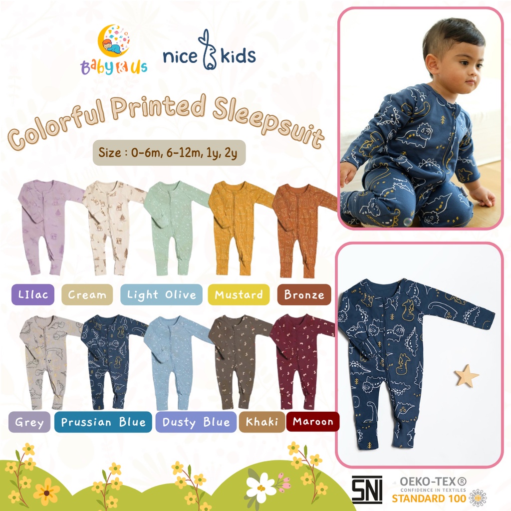 Nice Kids Sleepsuit - Colorful Printed Sleepsuit Baby New Born 0-2 Tahun