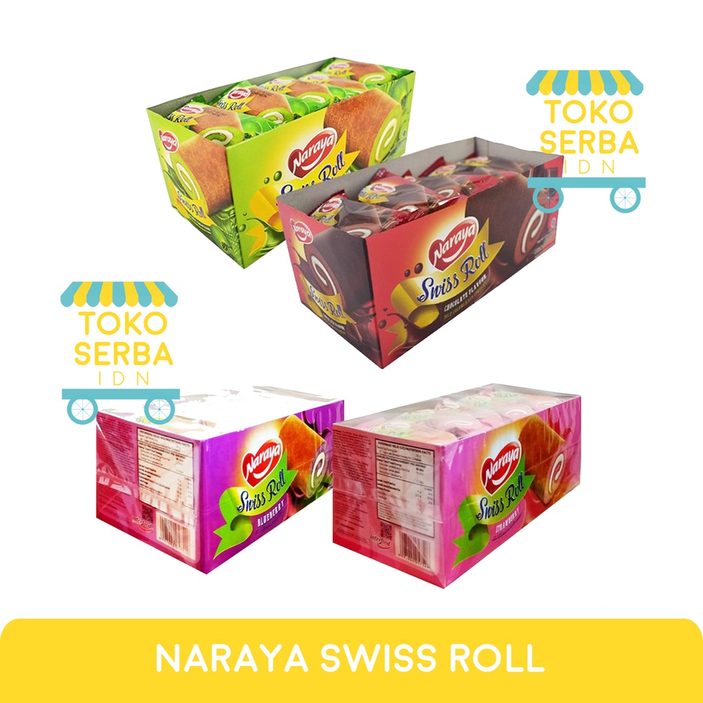 

NARAYA SWISS ROLL CAKE 20 pcs - Kue Bolu Pandan Cokelat Chocolate strawberry