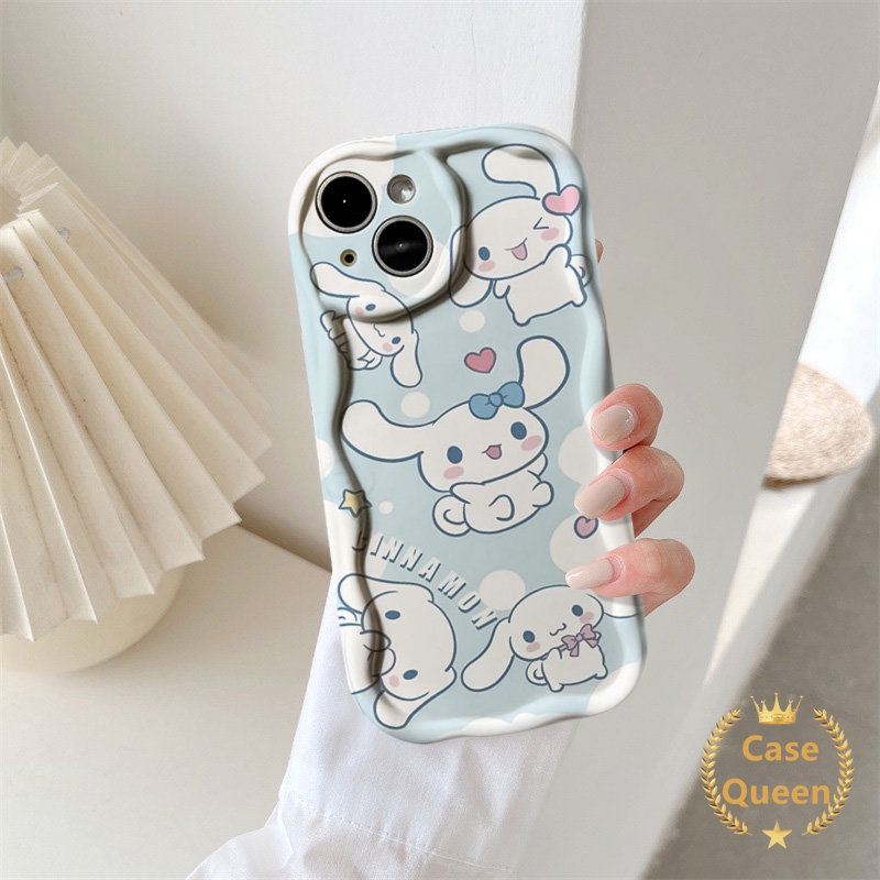 Kartun Melody Cinnamoroll 3D Wavy Curved Edge Case Kompatibel Untuk IPhone XR X XS Max 6 6S 8 7 Plus 11 13 14 12 Pro Max SE 2020 7Plus Kuromi Pochacc Hello Kitty Bear Stripe Cover